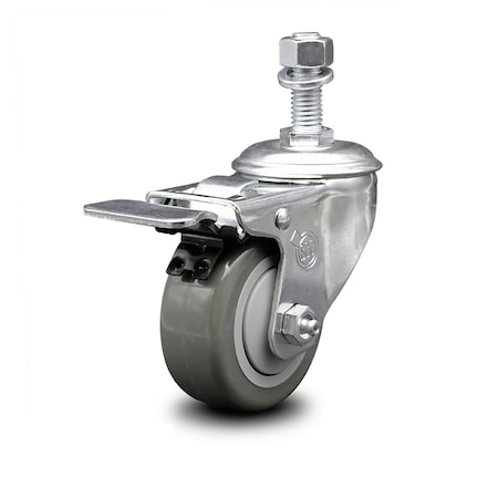 Service Caster 3 Inch Gray Polyurethane Wheel Swivel 1/2 Inch Stem Caster with Total Lock Brake SCC-TSTTL20S314-PPUB-121315